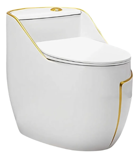 Vaso Sanitário Monobloco Caixa Acoplada Branco Com Dourado Premium Vivaz