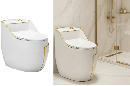 Vaso Sanitário Monobloco Caixa Acoplada Branco Com Dourado Premium Vivaz