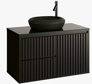 Gabinete Banheiro Ripado 80cm Com Cuba Preta Suspenso