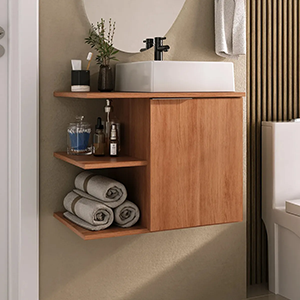 Gabinete Banheiro Up 60cm Com Cuba Madeirado Inteiro
